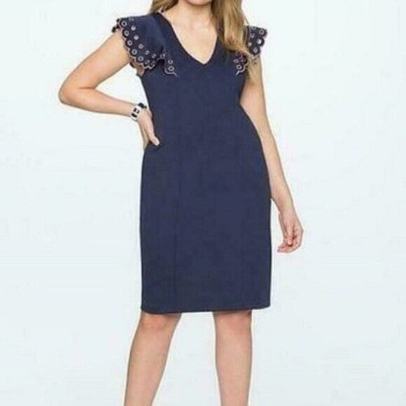 Eloquii Dresses & Skirts - ELOQUII new RUFFLE SLEEVE‎ LASER CUT DRESS SZ 28 NWT blue/pink